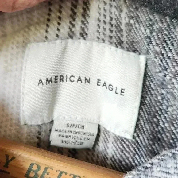American Eagle Outfitters Hooded Button down Flannel Shirt black white - Picture 7 of 11